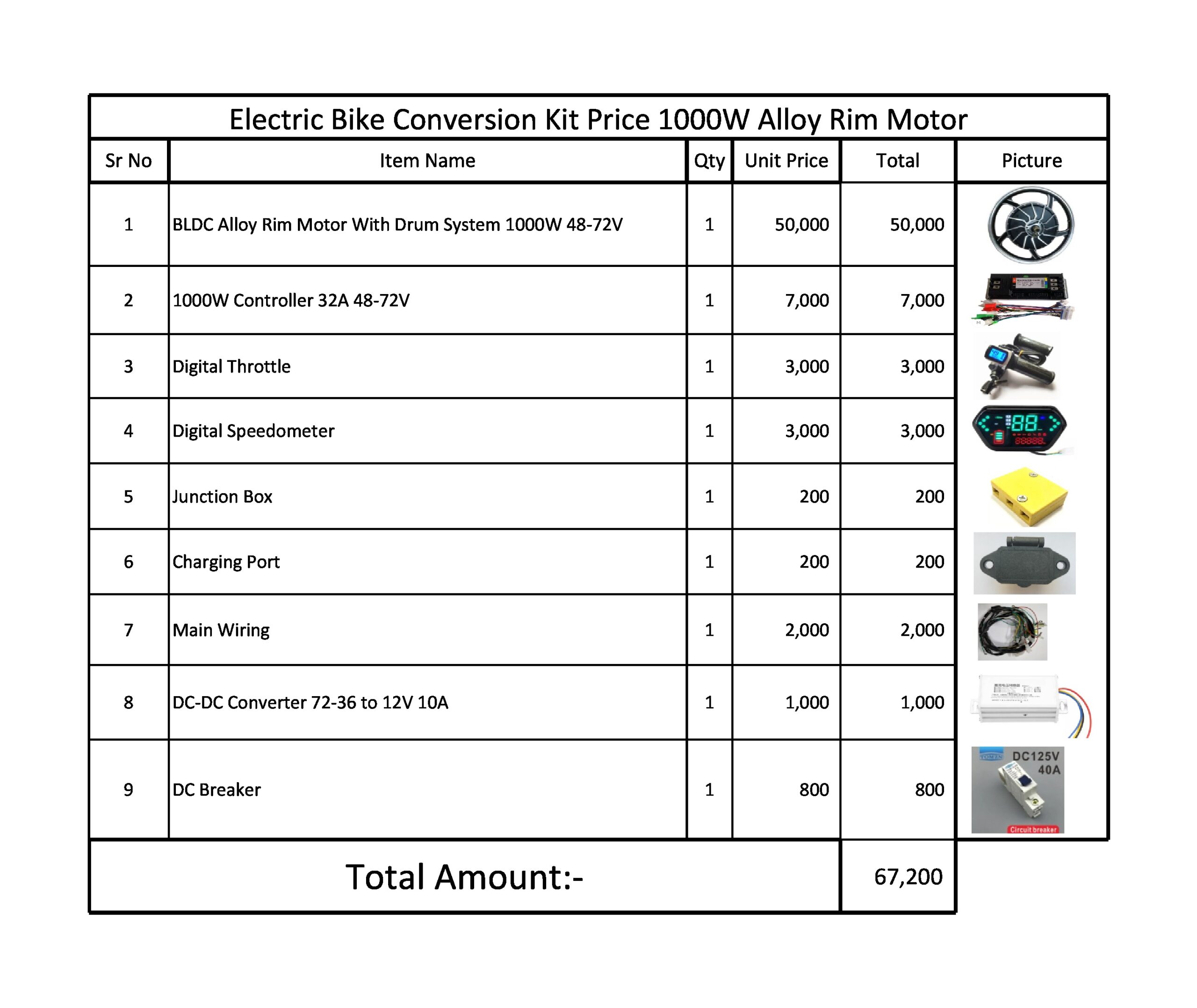 Whole Kit 1000W Alloy Rim Electric Bike Alloy Rim BLDC Motor Controller Throttle Set Whole Kit 1000W 48-72V - Image 1