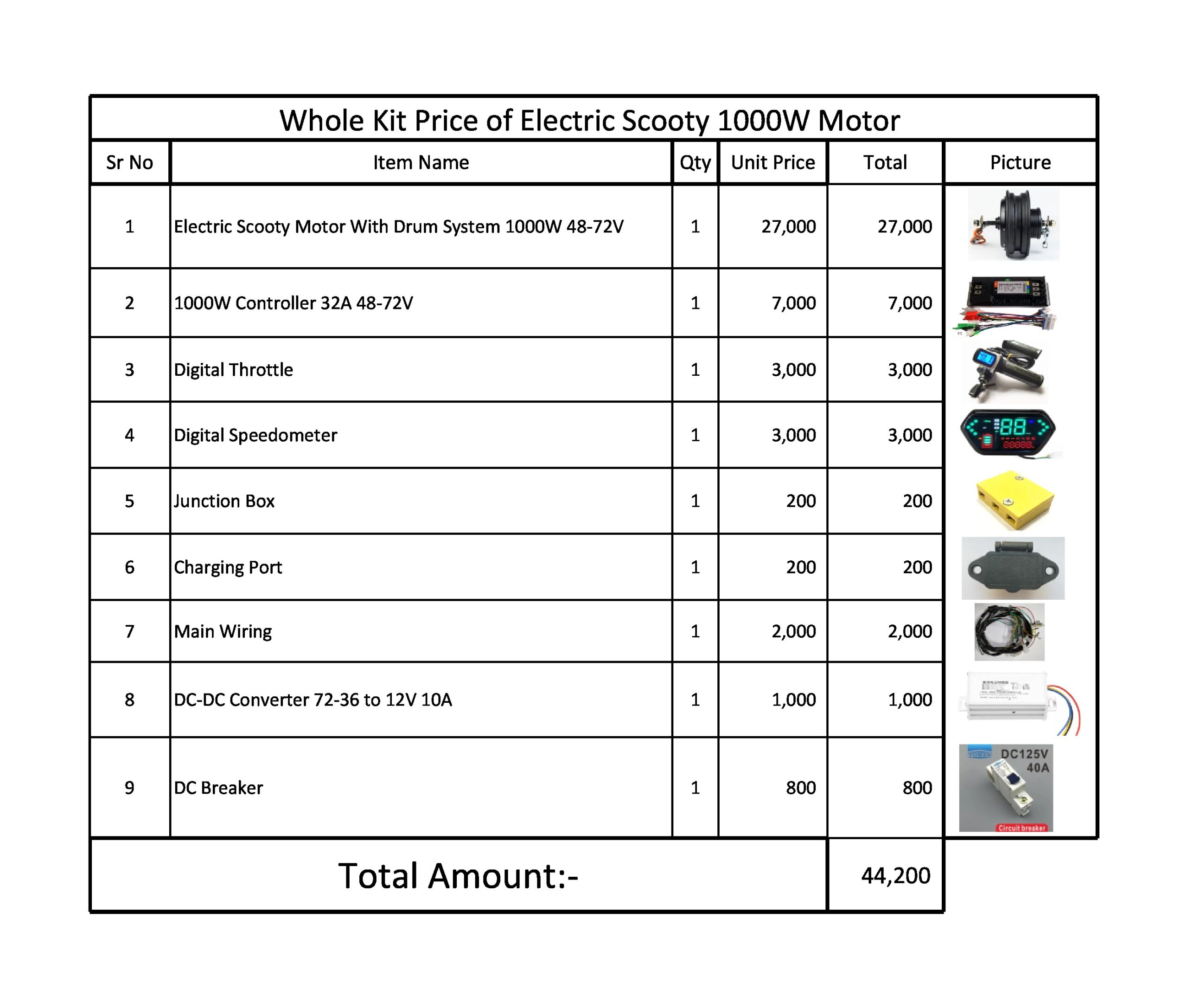 Whole Kit 1000W Electric Scooty Electric Scooty Hub/Spoke Motor Controller Throttle Set Whole Kit 1000W 48-72V - Image 1