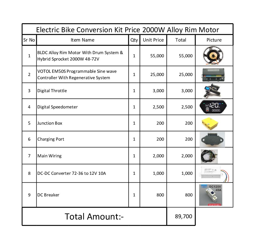 Electric Bike BLDC Alloy Rim Hybrid Motor Controller Throttle Set Whole Kit 2000W 48-72V