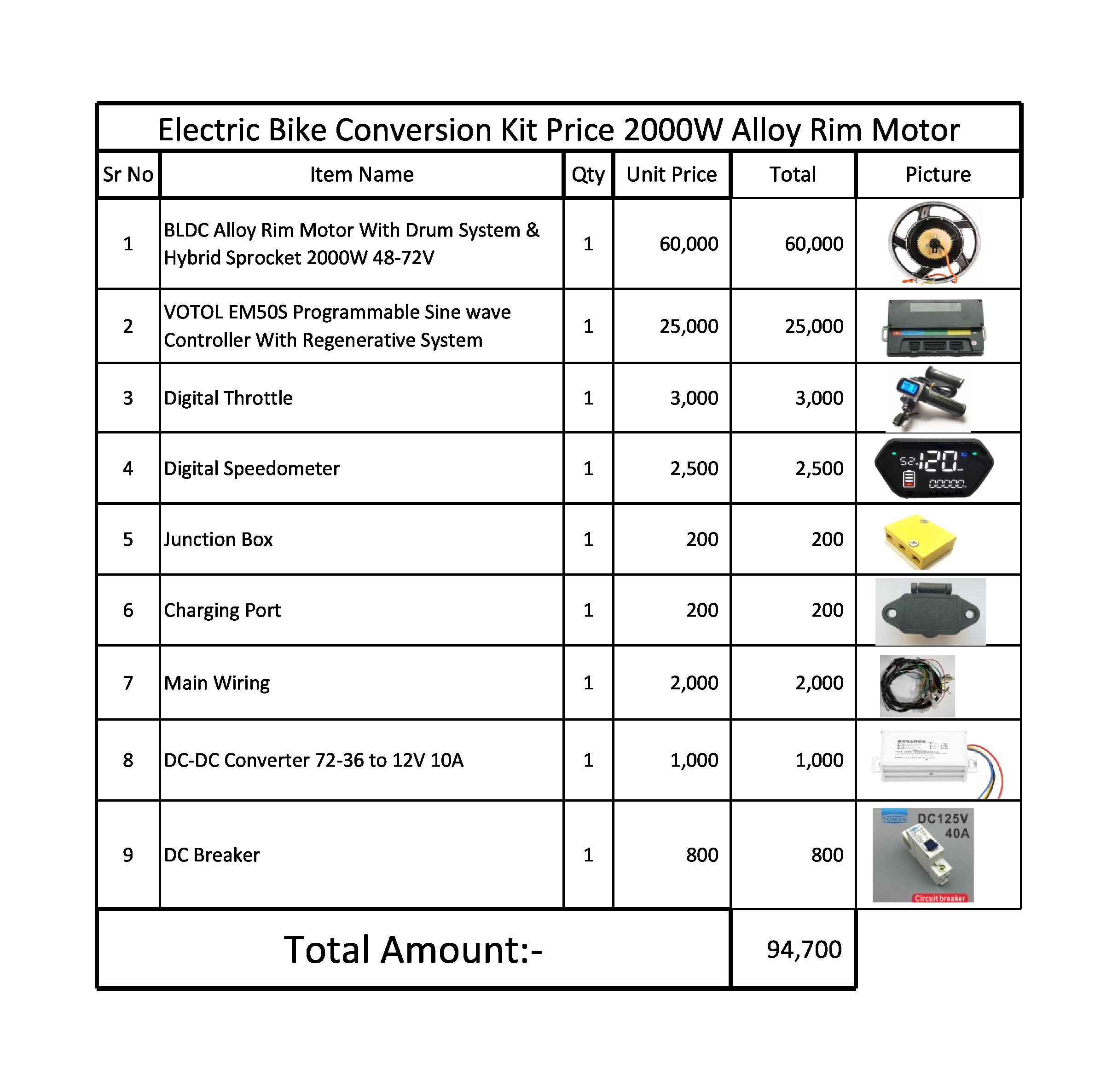 2000W Alloy Motor Drum & Hybrid Electric Bike BLDC Alloy Rim Hybrid Motor Controller Throttle Set Whole Kit 2000W 48-72V - Image 1