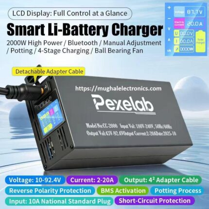 Adjustable Lithium Battery Charger 43–92.4V 2–20A for 36V 48V 60V 72V Batteries