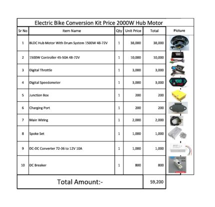 2000W 48-72V Electric Bike BLDC Hub Motor 50A Controller Set