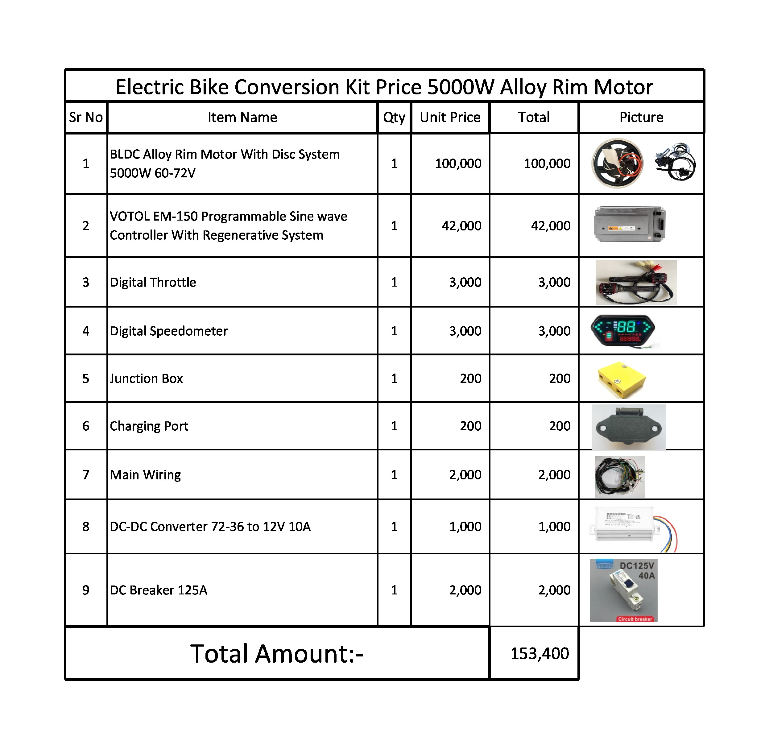 Whole Kit 5000W Alloy Rim With Disc System Electric Bike BLDC Alloy Rim Motor Controller Throttle Set Whole Kit 5000W 60-72V - Image 1