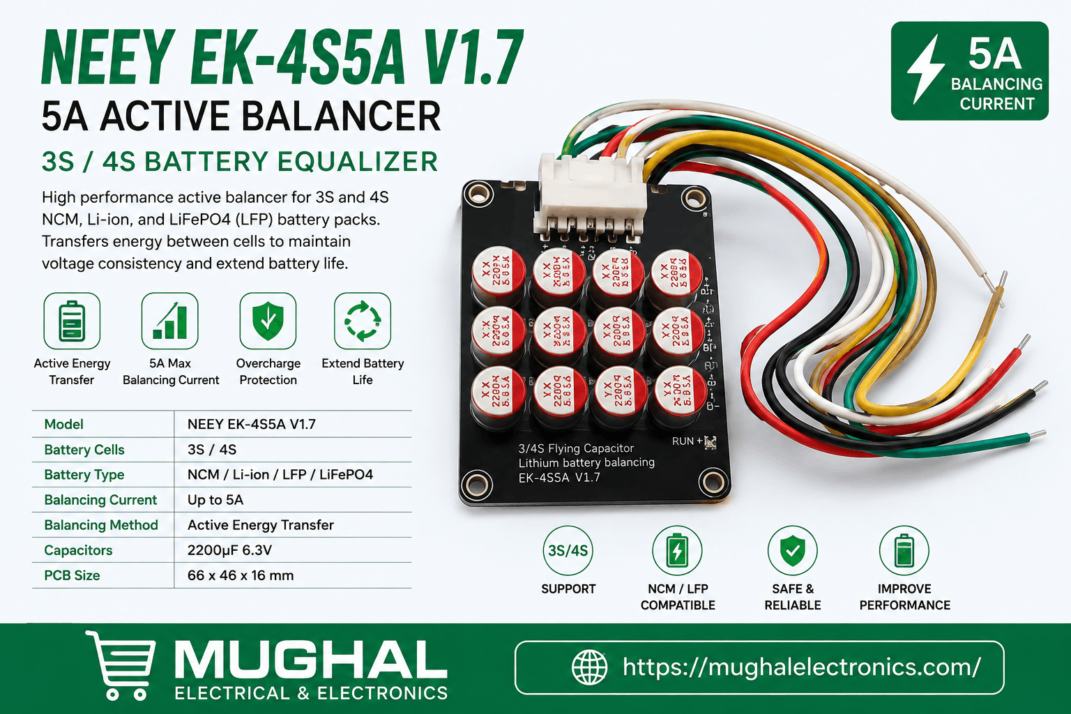 1 NEEY EK-C4S5A V1.7 5A Active Battery Capacitor Balancer 3S 4S for NCM Li-ion & LiFePO4 LFP - Image 1