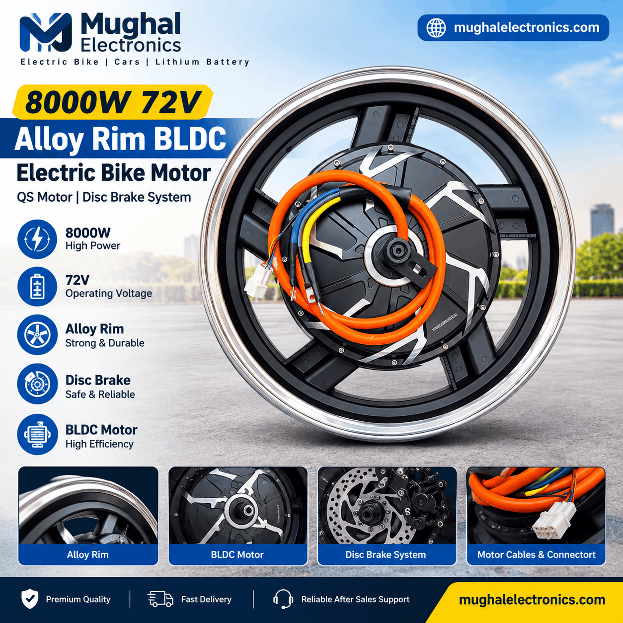 Main 8000W 72V Alloy Rim BLDC Electric Bike QS Motor with Disc Brake System - Image 1