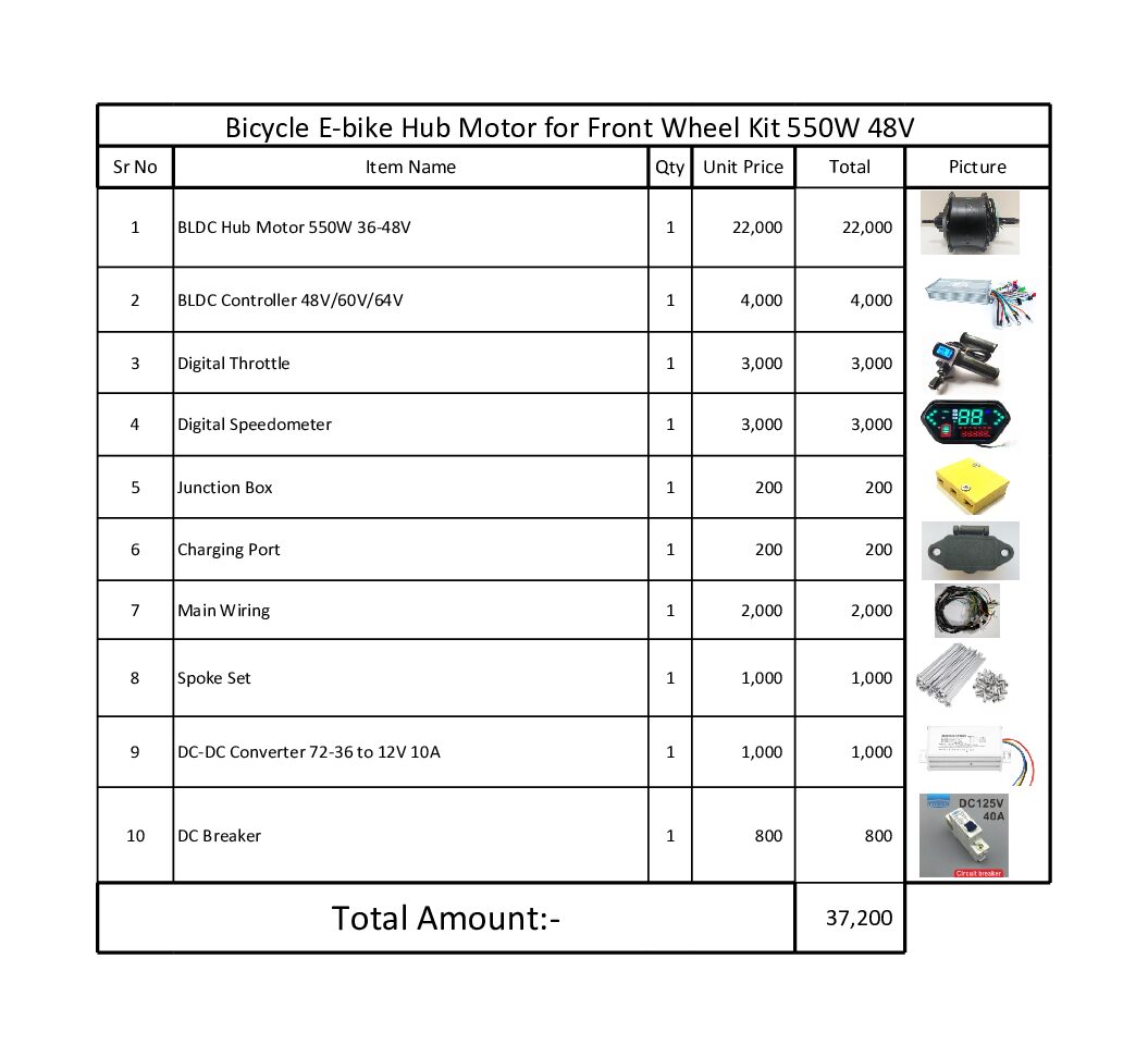 Front Wheel Bicycle E-bike Motor Controller Throttle Set Whole Kit 550W 36-48V